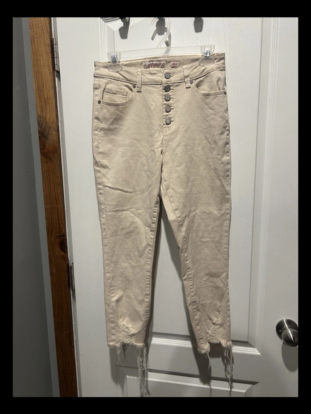 Indigo Rein Cream High-Rise Button-Fly Cropped Jeans SKU 202